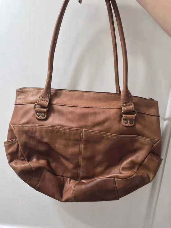 Fossil Leather Tote Bag with Front Pockets - Brown - Picture 2 of 10